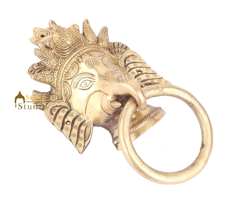 Brass Handicraft Home Decorative Crowned Elephant Design Door Knocker 9"