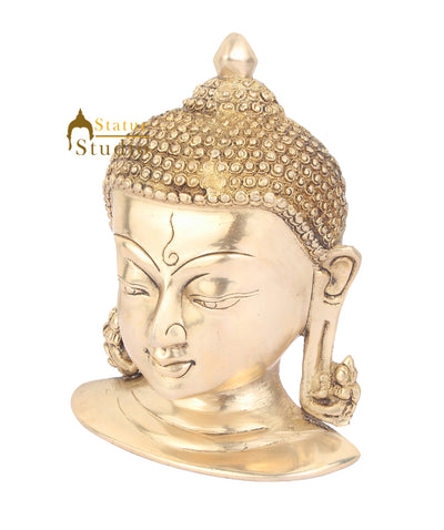 Brass Indian Lord Buddha Mask Wall Hanging Décor Art 7"
