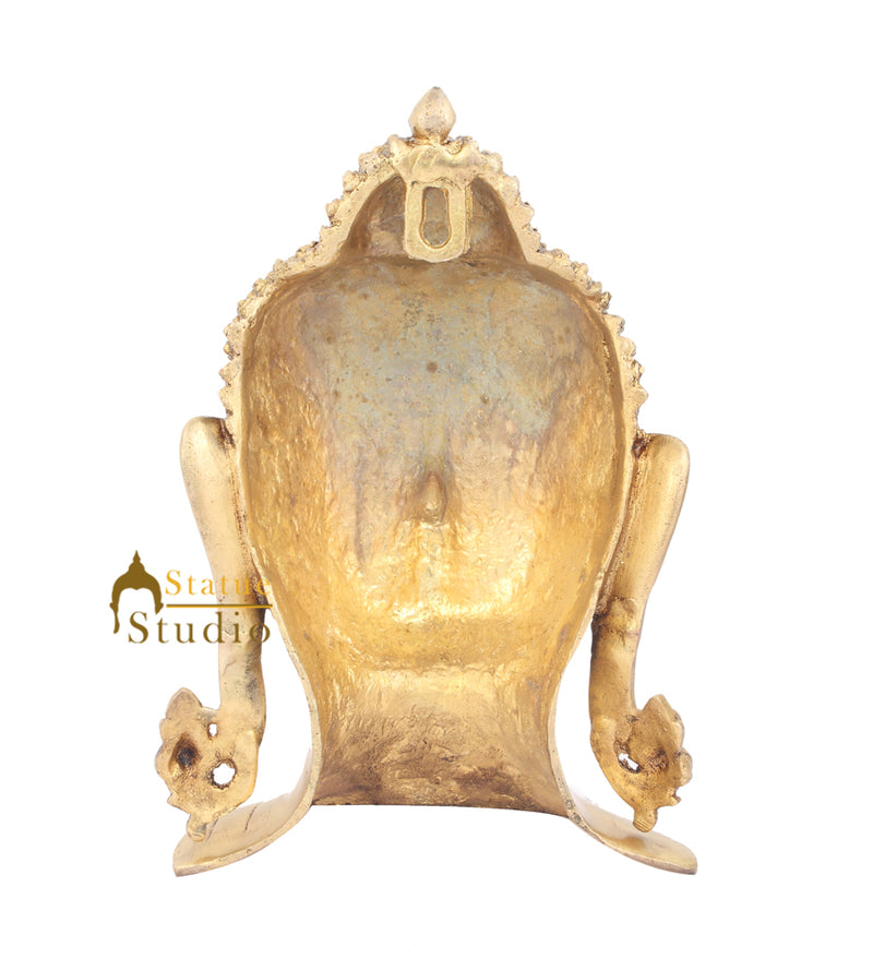 Brass Indian Lord Buddha Mask Wall Hanging Décor Art 11"
