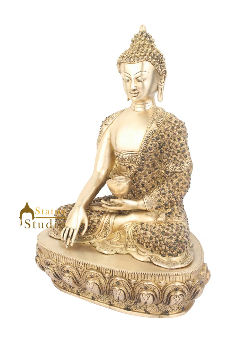 Indian Exclusive Brass Lord Buddha Sitting Masterpiece Décor For Sale 16"
