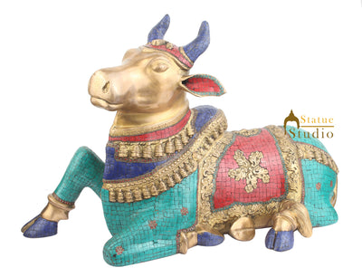 Indian Hinduism Sacred Holy Cow Nandi Turquoise Coral Inlay Large 3 Feet