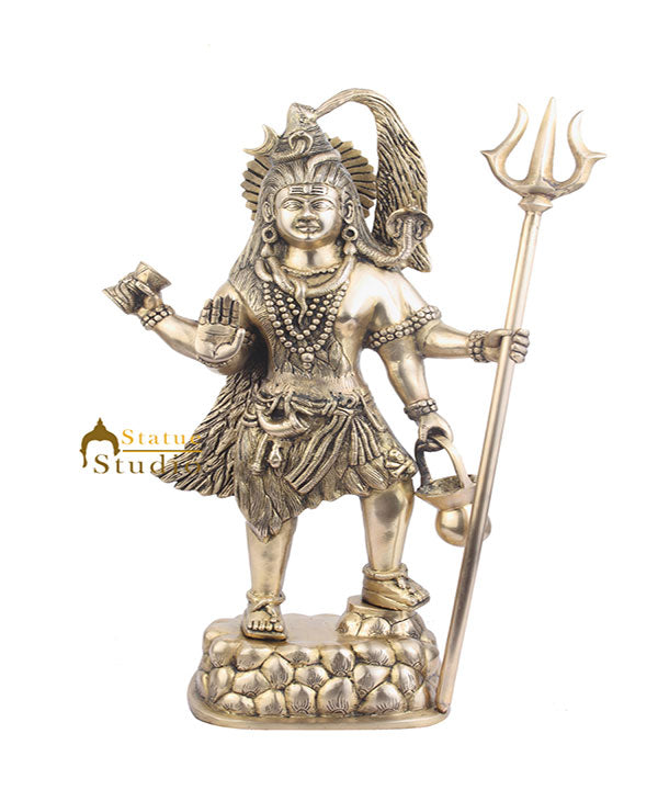 Brass Indian Hindu Deity Standing Big Shankar Bhagwan Murti Shiv Statue