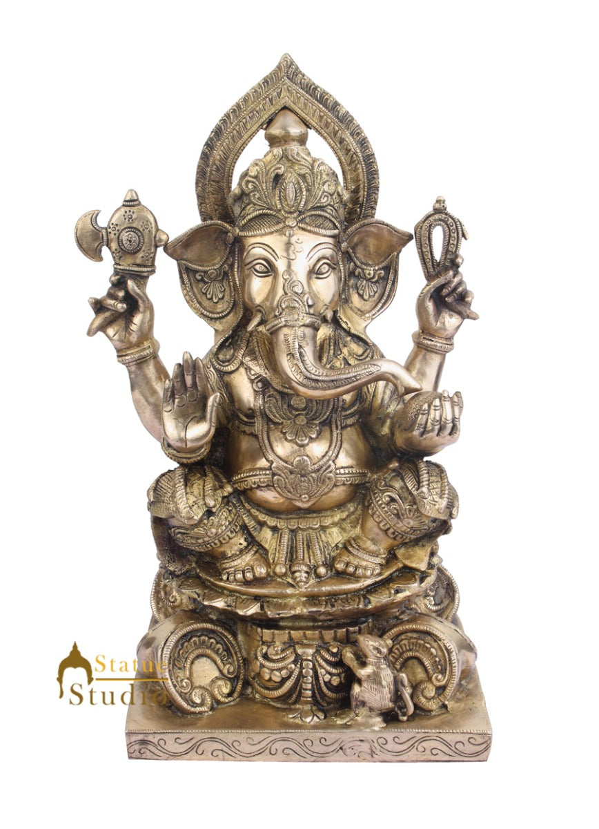 Indian Home Vastu Décor Ganpati Murti Hindu Deity Brass Ganesha Statue 22"