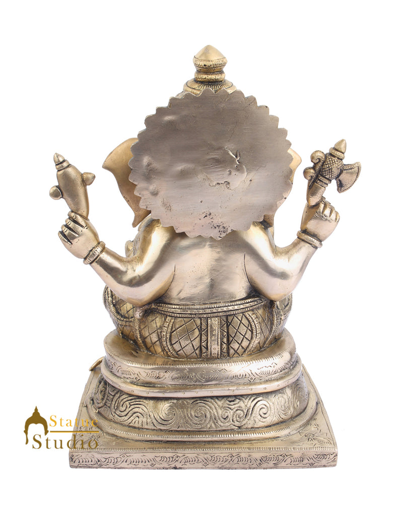 Indian Home Vastu Décor Ganpati Murti Hindu Deity Brass Ganesha Statue 13"