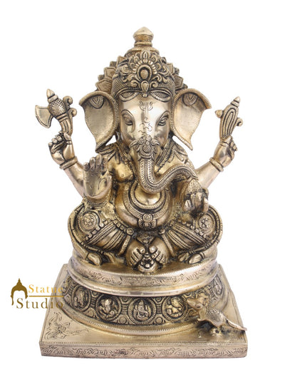 Indian Home Vastu Décor Ganpati Murti Hindu Deity Brass Ganesha Statue 13"