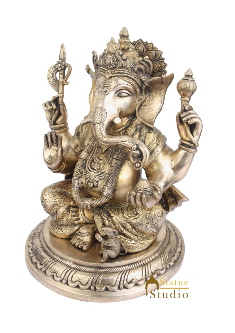 Indian Home Vastu Décor Ganpati Murti Hindu Deity Brass Ganesha Statue 17"
