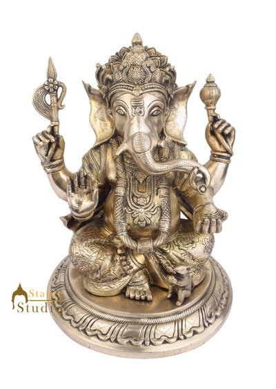 Indian Home Vastu Décor Ganpati Murti Hindu Deity Brass Ganesha Statue 17"