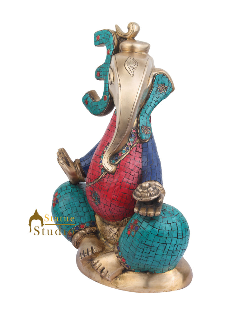 Modern Brass Inlay Art Ganesha Decorative Figurine For Housewarming Gifting 16"