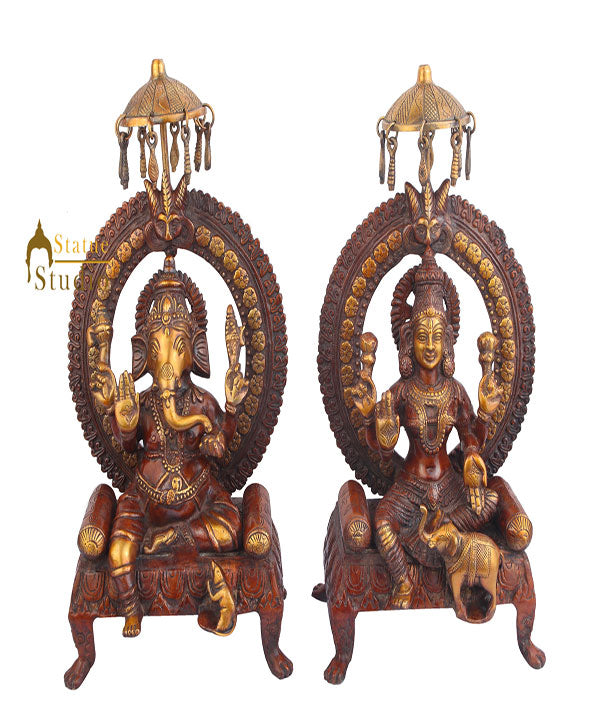 Brass Handicraft Decorative Ganesh Lakshmi Murti Vastu Diwali Gift Large 18"