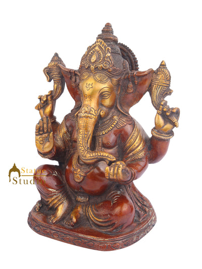 Metal Handicraft Vintage Brass Ganesha Statue Ganpati Décor Idol For Sale 9"