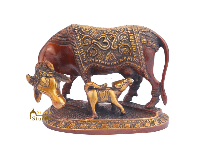 Indian Hindu Sacred Holy Cow And Calf Pair With AUM OM Symbol 5"