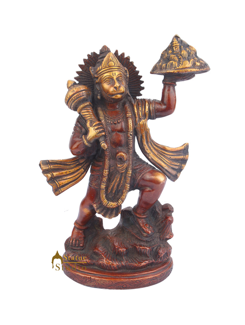 Indian Hindu Deity Pawan Putra Powerful Maruti Hanuman Carrying Hill Idol 10"