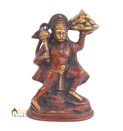 Indian Hindu Deity Pawan Putra Powerful Maruti Hanuman Carrying Hill Idol 7"