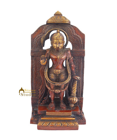 Brass Indian Hindu God Lord Maruti Idol Standing Hanuam Temple 9"
