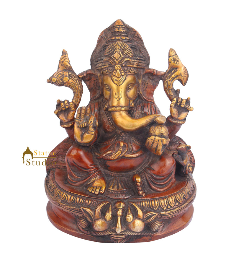 Brass Indian Lord Ganpati Idol Ganesh Statue For Sale 8"
