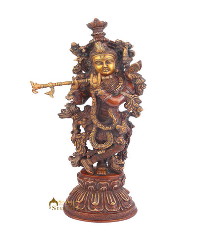 Indian God Standing Brass Krishna Gopal Murti Idol Décor Statue For Sale 21"