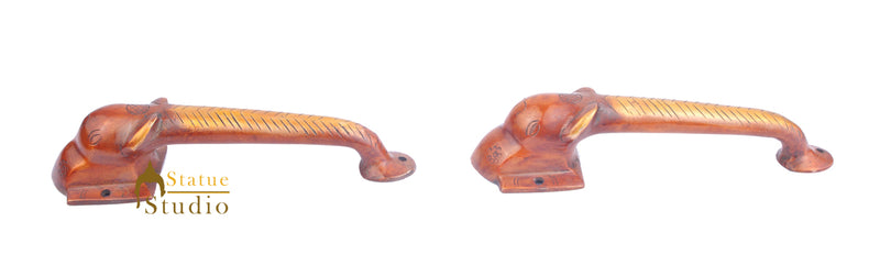 Brass Handicraft Home Decorative Elephant Design Door Handle Red Pair 10"