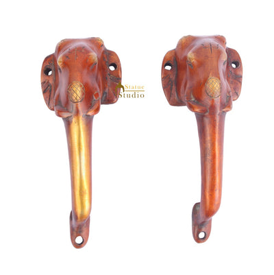 Brass Handicraft Home Decorative Elephant Design Small Door Handle Red Pair 6"
