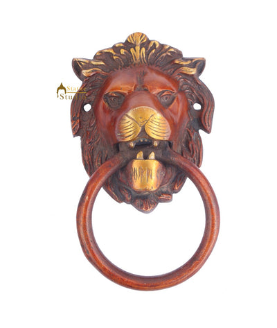 Brass Handicraft Home Decor Lion Design Red Door Knocker 7"