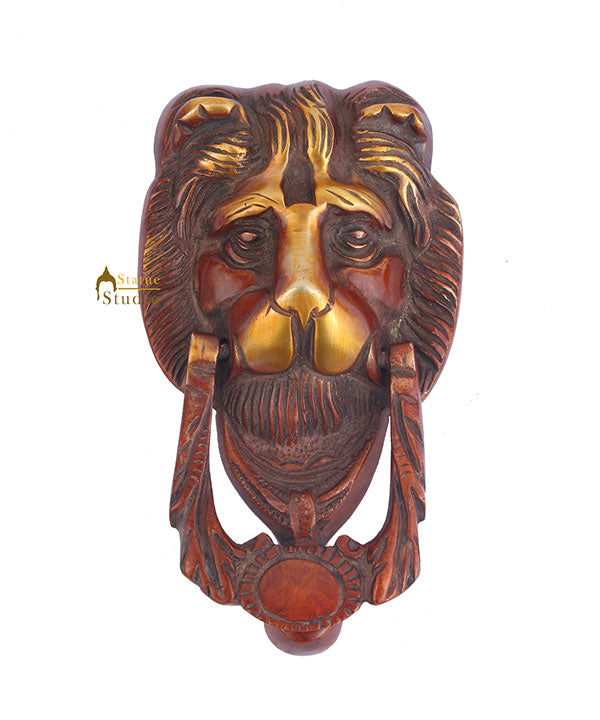Brass Handicraft Home Decorative Lion Design Red Door Knocker 7"