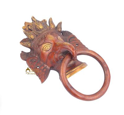 Brass Handicraft Home Decorative Elephant Head Design Red Door Knocker 8"