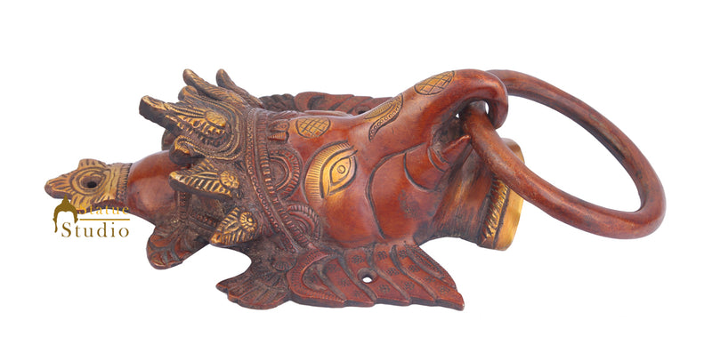 Brass Handicraft Home Decorative Elephant Head Design Red Door Knocker 8"