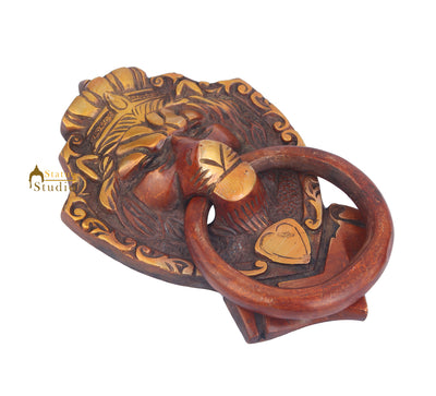 Brass Handicraft Home Decorative Lion Head Design Red Door Knocker 8"