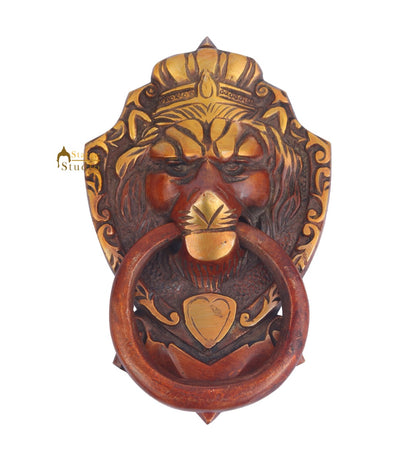 Brass Handicraft Home Decorative Lion Head Design Red Door Knocker 8"