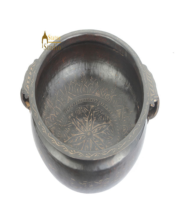 Antique Brass Handicraft Light Sheet Black Urli Vintage Vessel Varpu 12"