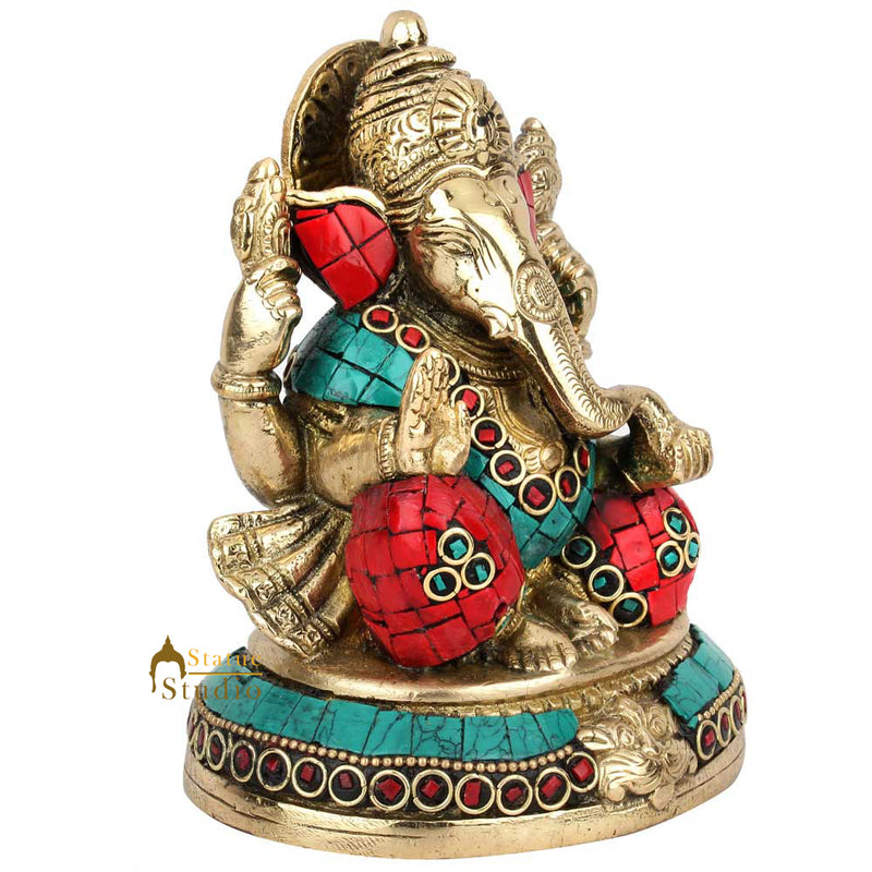 Brass Elephant God Lord Ganesh Ganpati Vinayak Idol Décor Lucky Gift Statue 5"