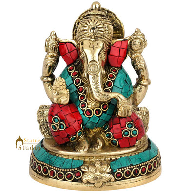 Brass Elephant God Lord Ganesh Ganpati Vinayak Idol Décor Lucky Gift Statue 5"