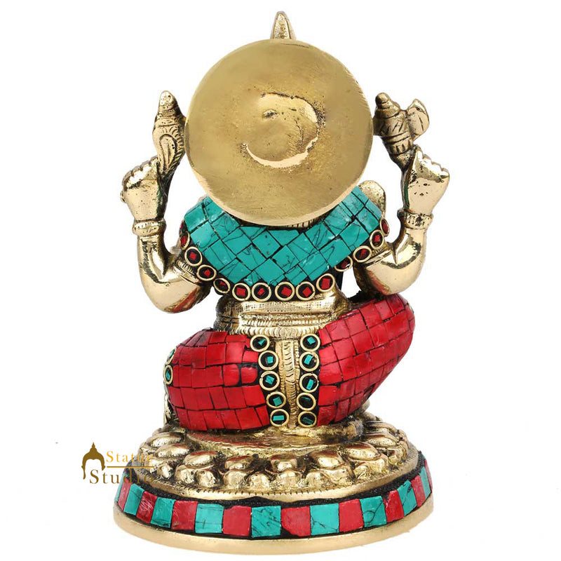 Indian God Lord Ganesha Ganpati Fine Inlay Work Idol Statue Home Office Décor 6"