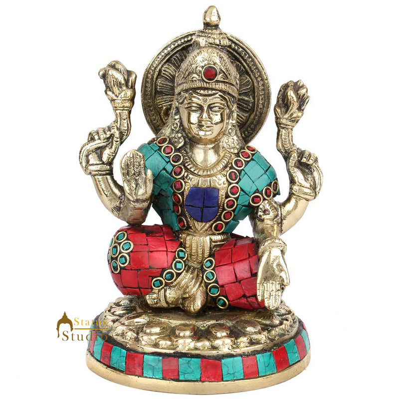 Indian Goddess Lakshmi Fine Inlay Work Idol Home Office Décor Statue 6"