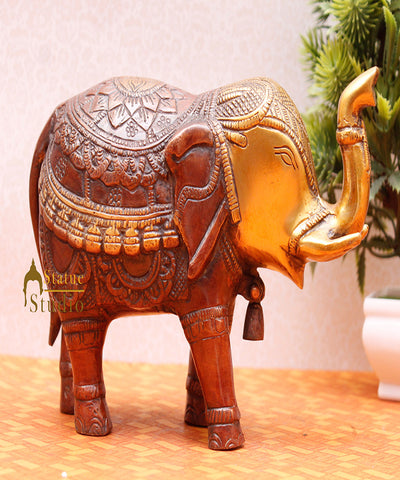 Feng Shui Brass animal india figurine hand carved elephant statue showpiece 6"