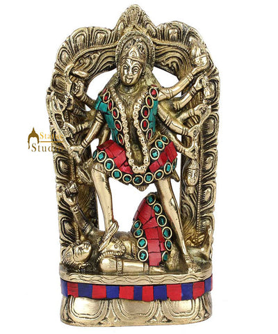 Indian Goddess Maa Kali Rare Vintage Murti Inlay Temple Décor Statue Idol 7"