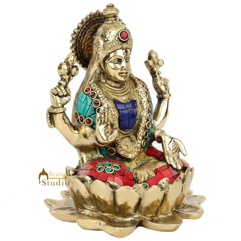 Indian Hinduism Goddess Of Wealth Maa Lakshmi Idol Lucky Décor Gift Sculpture 6"