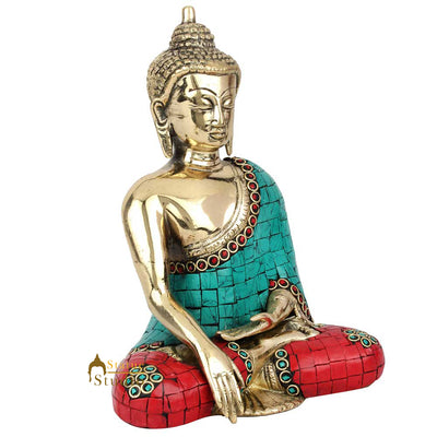 Tibet Buddhism Earth Touching Inlay Buddha Nepali Work Décor Gift Showpiece 8"