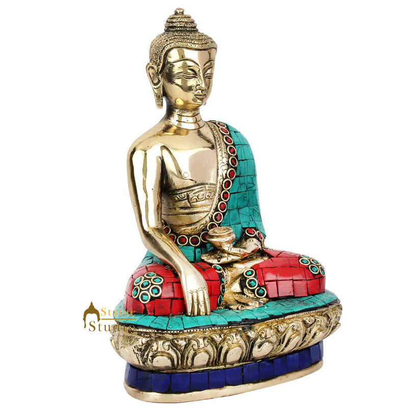 Earth Touching Shakyamuni Buddha Sitting On Base Inlay Décor Gift Showpiece 8"