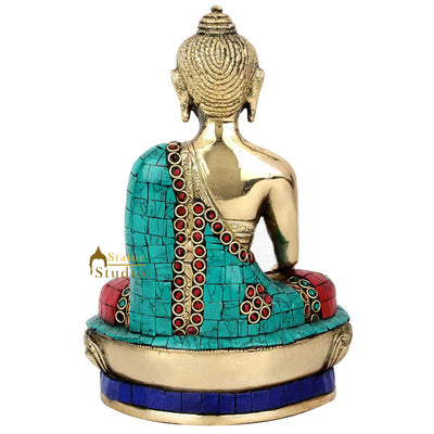 Earth Touching Shakyamuni Buddha Sitting On Base Inlay Décor Gift Showpiece 8"