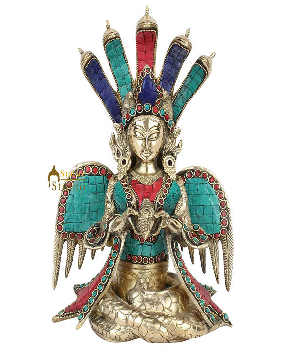 Indian Brass Serpent Lady Naga Naag Kanya Feng Shui Vastu Décor Gift Statue 11"
