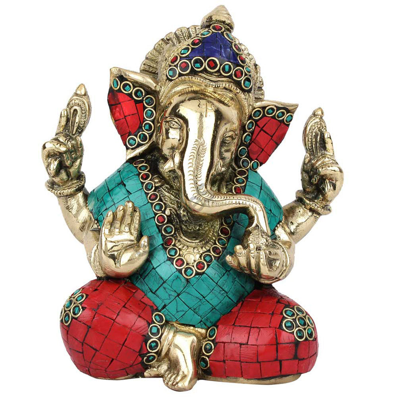 Indian God Ganpati Ganesha Wedding Diwali Corporate Gift Decor Inlay Statue 7"