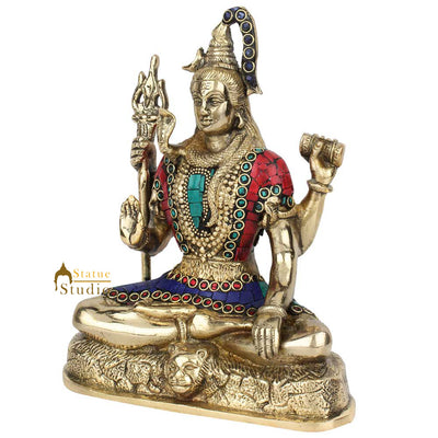Indian Inlay Blessing Lord Shiva Shankar Idol Mahayogi Religious Décor Statue 9"
