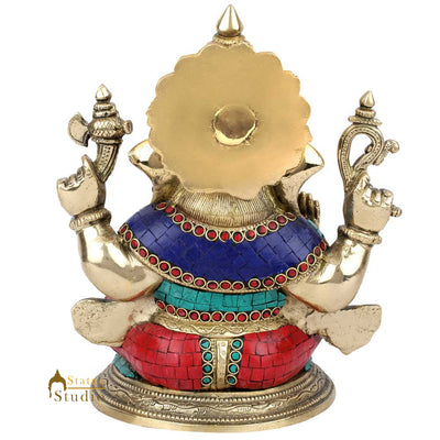 Indian Hindu Lucky Ganpati Vinayak Lambodar Ganesh Idol Décor Inlay Statue 12"