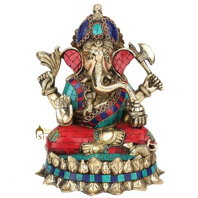 Indian God Ganpati Ganesha Wedding Diwali Corporate Gift Decor Inlay Statue 12"