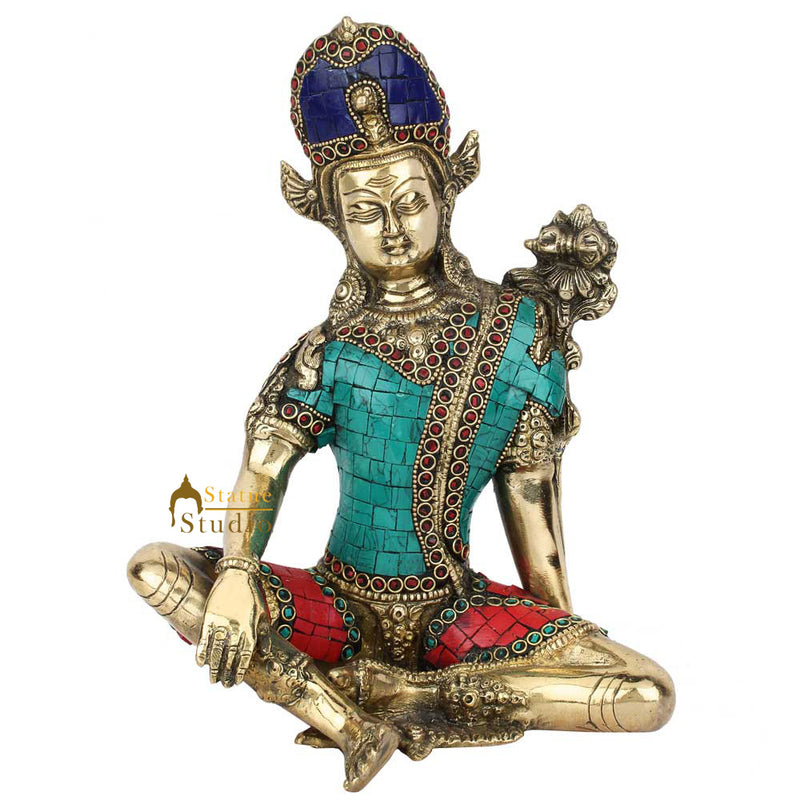 Indian Handicraft Religious FengShui Vastu Decor Lord Indra Dev Inlay Statue 10"