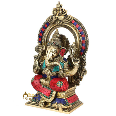 Indian Elephant God Ganesha Ganpati Vinayak Murti Idol Inlay Décor Statue 12"