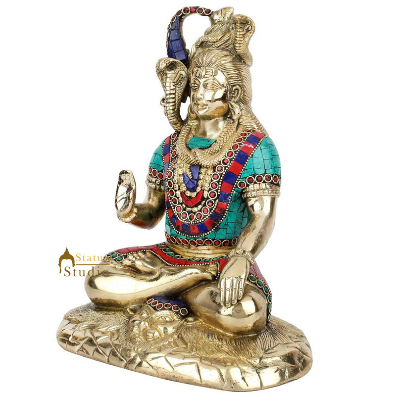 Brass Handmade Samadhi Mahayogi Lord Shiva Shankar Bhagwan Idol Statue 11"