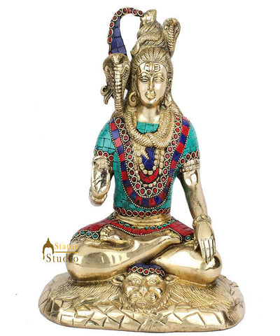 Brass Handmade Samadhi Mahayogi Lord Shiva Shankar Bhagwan Idol Statue 11"