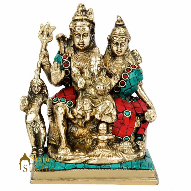 Brass Indian Handmade Lord Shiva Parivar Statue Inlay Idol Murti Décor Statue 6"