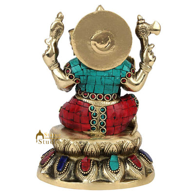 Indian God Ganpati Ganesha Wedding Diwali Corporate Gift Decor Inlay Statue 7"